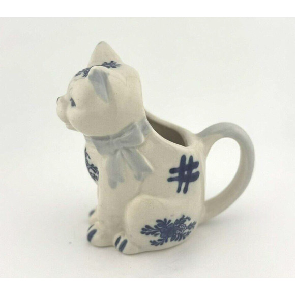Vintage J.S.N.Y Philippines Porcelain Delft Style Blue White Cat Creamer 5" - Picture 9 of 11